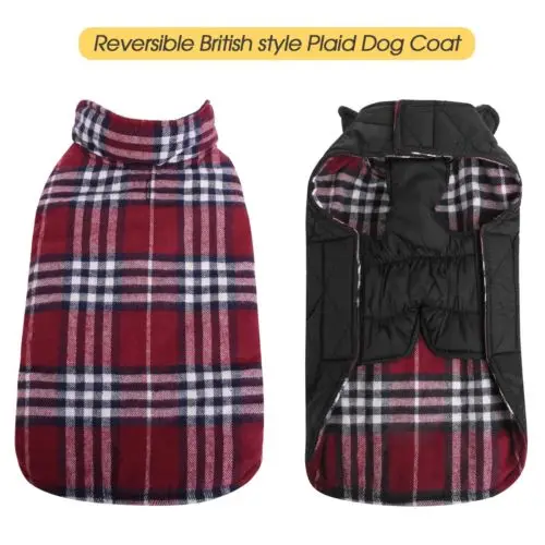 Пальто для собак, куртка, водонепроницаемая одежда, маленький большой жгут, зимний двусторонний жилет, клетчатый свитер в британском стиле - Цвет: Красный