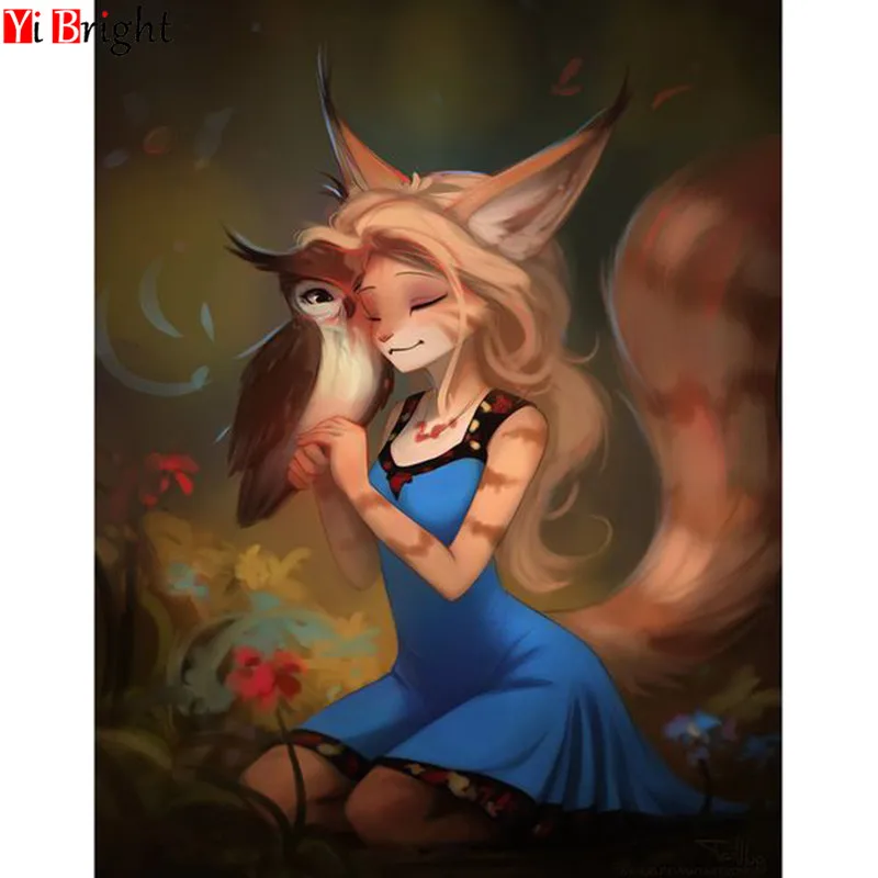 

Diy 5d Diamond Painting fox girl square Diamond Mosaic Picture Stitch Embroidery Pattern Embroidery Handmade home decor XY1