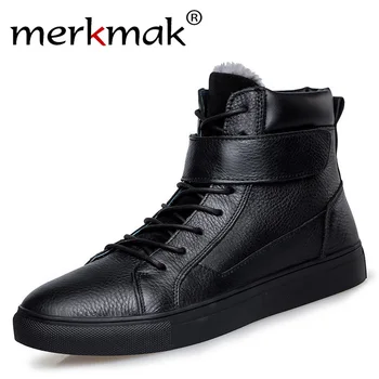 

Merkmak Big Size 36-48 Autumn Winter Warm Fur Men Boots Top Quality Handsome Comfortable Brand Genuine Leather Casual Boots