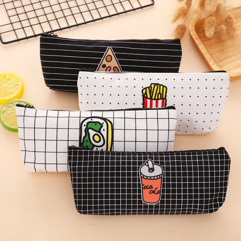 

1 Pc Food Pizza Fries Canvas Pencil Case Stationery Storage Organizer Bag School Office Supply Escolar Papelaria