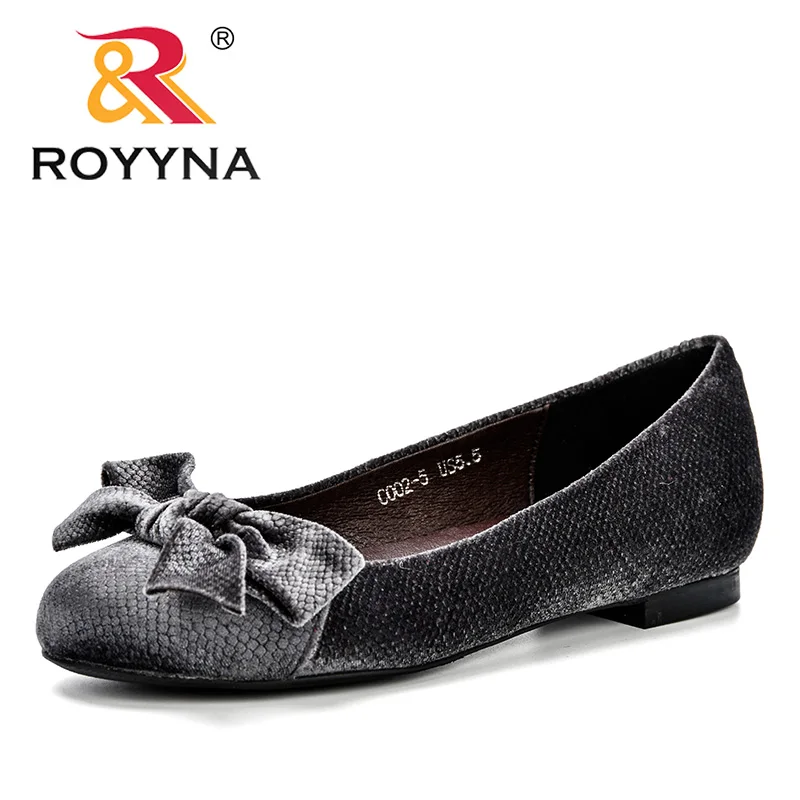 

ROYYNA 2018 Autumn Woman Flock Flat Shoes Fashion Hand-Made Loafers Female Butterfly-Knot Comfortable Ultral Light Footwear