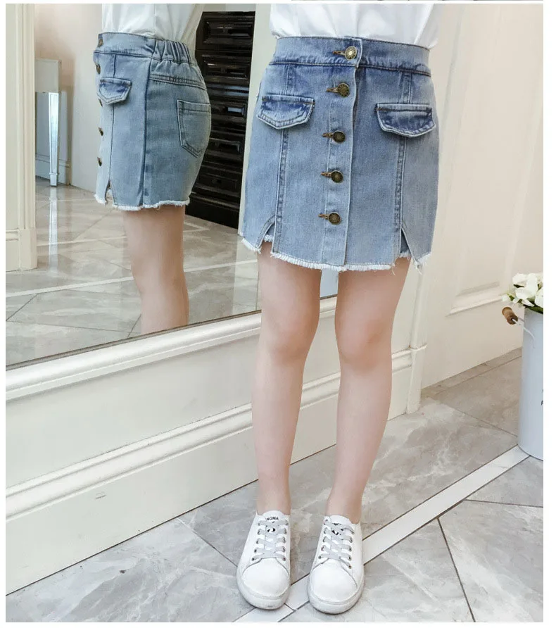 Fashion 2019 Teenage Girls Jeans Skirts With Shorts For Kids Mid Waist Pocket Buttons Denim Shorts Children Summer Short Clothes (14).jpg