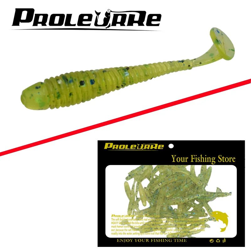 100 Pcs/lot 50mm 0.7g T queue Grub artificielle Panfish Crappie daurade truite manivelle appât souple pêche leurre pêche ST-200 (lot de 100)