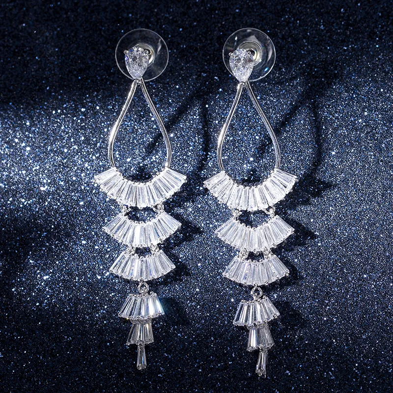 Korean Fan shaped Zircon Drop Dangle Earrings for Women Ladies Fashion
