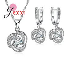 JEXXI Rhinestone Joyería Nupcial Establece Mujeres Flor de La Manera Elegante de Ley 925 Colgante de Plata Collares Pendientes de La Boda Fijados