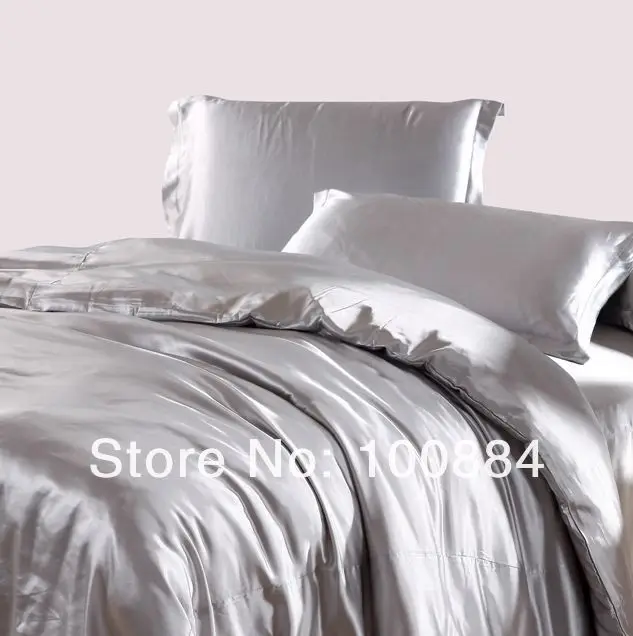 Щепка серый шелк КОРОЛЕВА простыней комплект, 30% шелк+ 70% волокна 4 шт. постельного белья без заполнения, шелковые покрывала