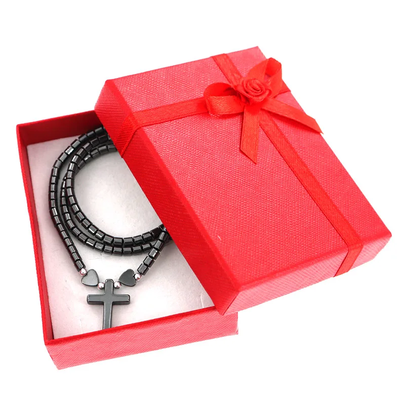 

New Fashion Black Onyx Classic Cross Necklace with Gift Box Female Natural Stone Pendant for Women Friends Gift