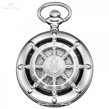 

KS Retro Silver Hollow Rudder Hunter Map Dial Watches Male Quartz Pocket Watch Relogio Vintage Clock Jewelry Gifts + Box /KSP108