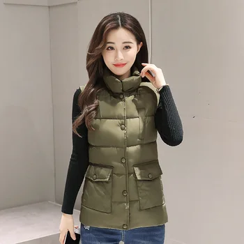 

KUYOMENS L-5XL Autumn Winter Women Cotton Vests Warm Coats Women Cotton-Padded Jackets Sleeveless Solid Casual Vest Outwear