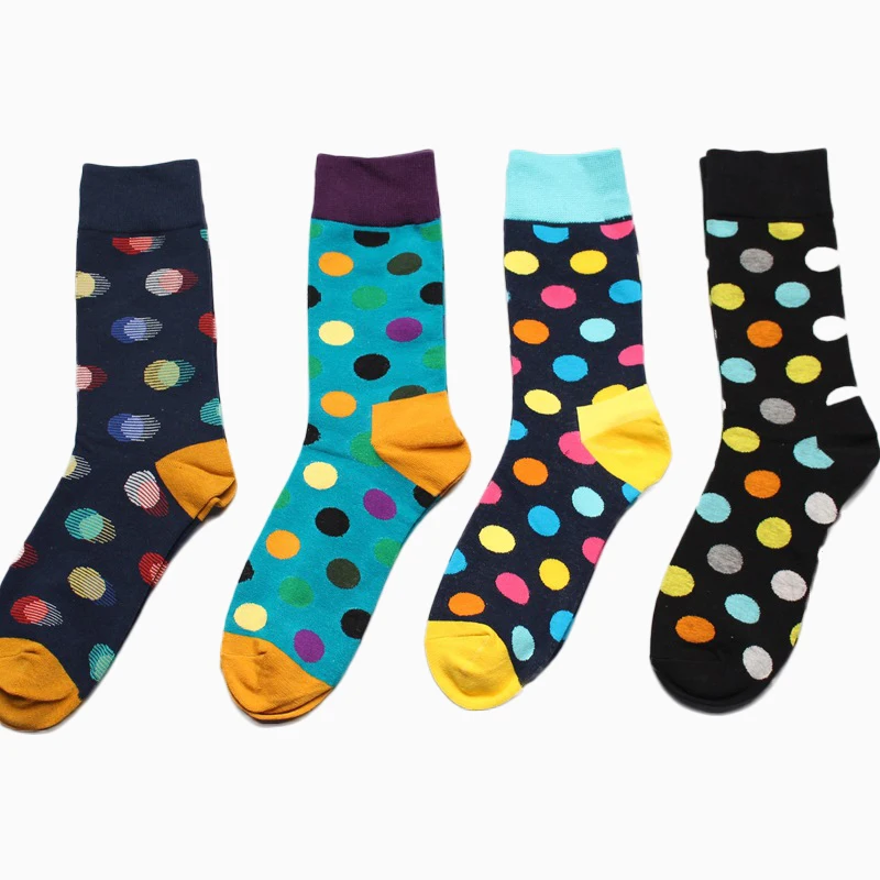 PEONFLY забавные мужские хлопковые носки осень круг точка Happy Socks 4 пар/лот бестселлеры мужские носки meia