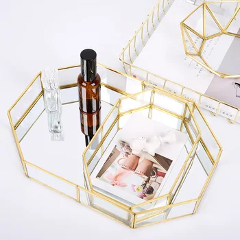 

Unique Simple Glass Copper Geometry Storage Basket Home Organizer for Jewelry Cosmetics XH8Z DC07