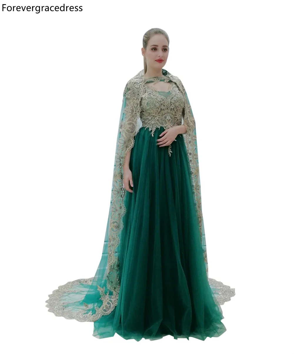 

Forevergracedress Dark Green Prom Dresses 2019 New Arrival Tulle Lace With Wrap Party Gowns Plus Size Custom Made