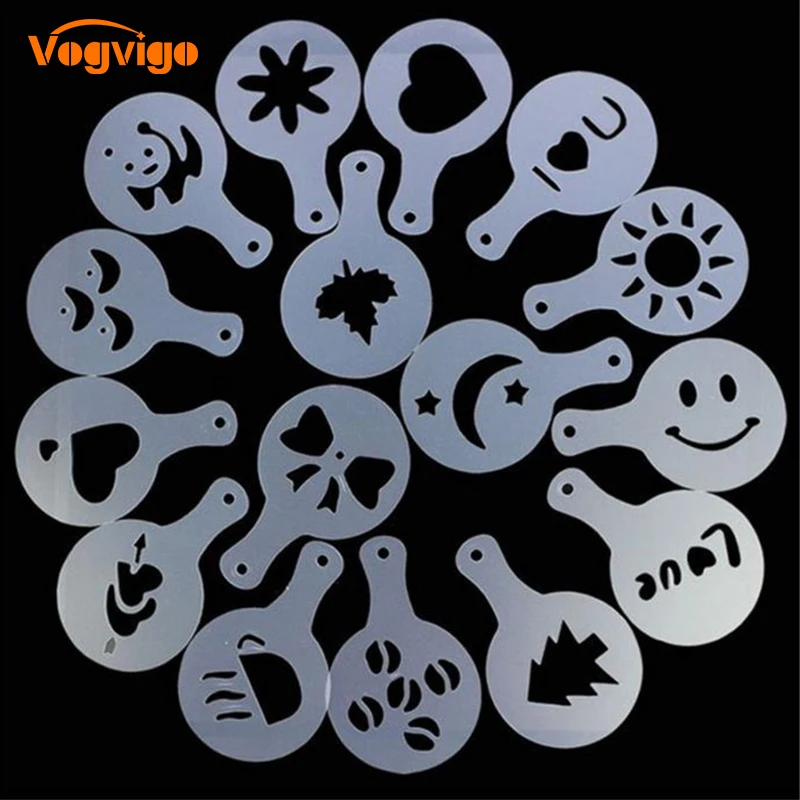 

VOGVIGO 16Pcs/Set Coffee Drawing Molds Printing Model Sprinkle Powder Mats Utensils Tools Coffee Accessories