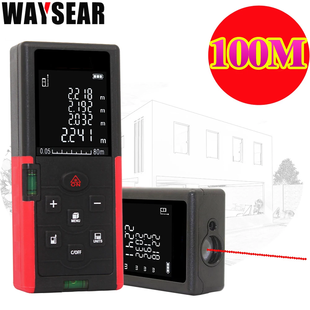 comprar Waysear 60 40 m m 100 m telêmetro laser digital medidor de distância a laser laser de Roleta governante fita métrica trena faixa ferramentas localizador