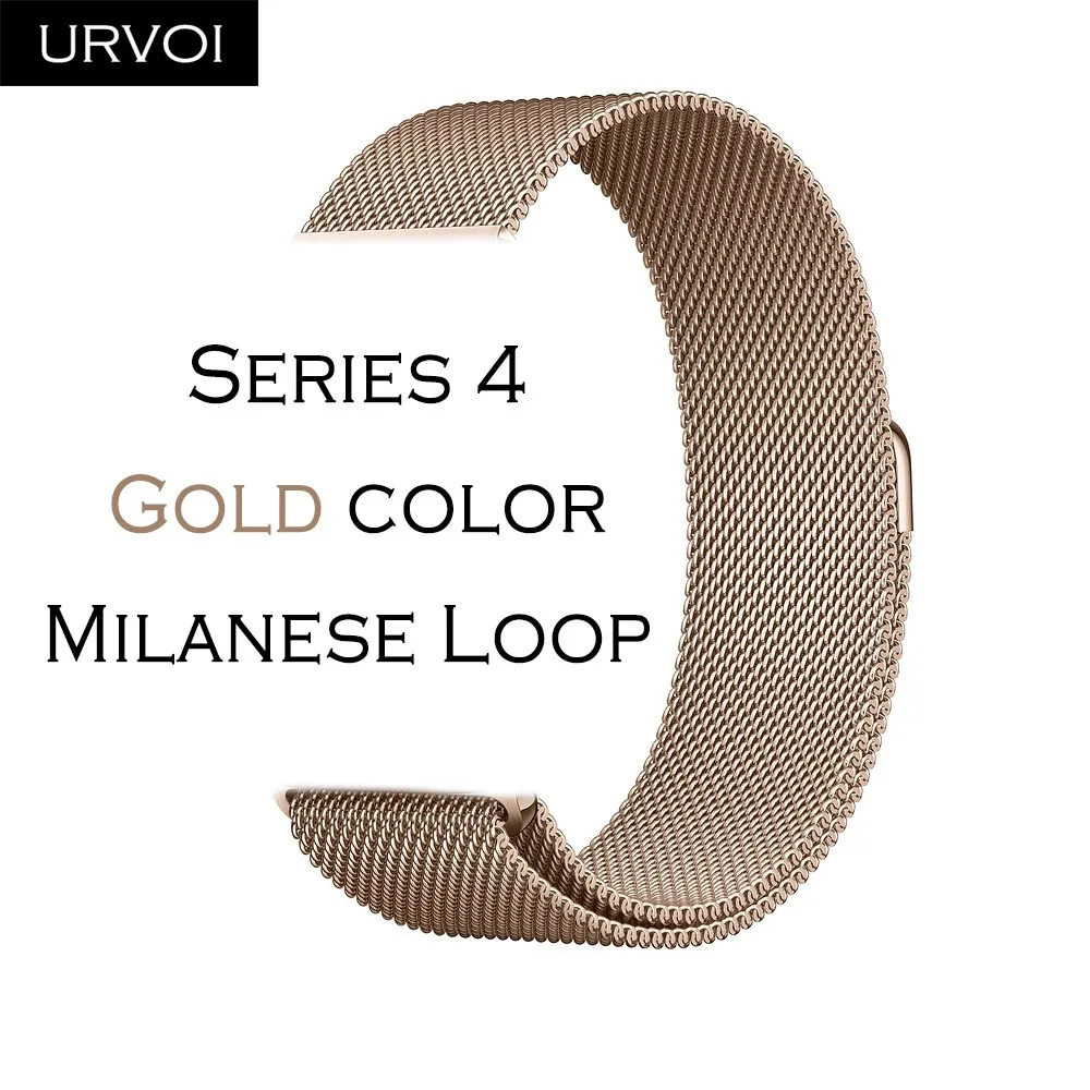 

URVOI Milanese Loop for Apple Watch Series 4 gold color 3 2 1 strap for iWatch stainless steel Magnetic adjustable buckle