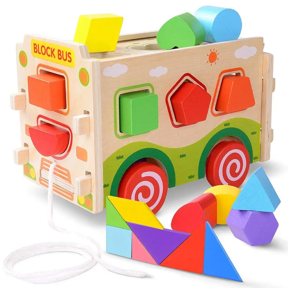 LeadingStar Kids Wooden Assembly Shape Matching Train Toy Puzzles