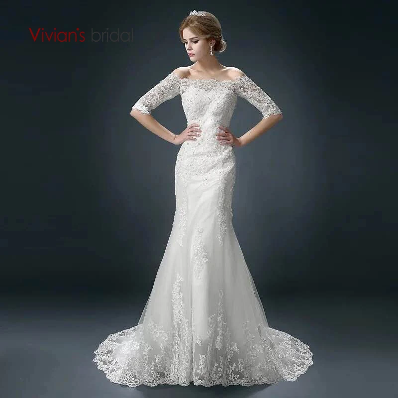 Vivian's Bridal 2018 модное свадебное платье Русалочки с открытыми плечами