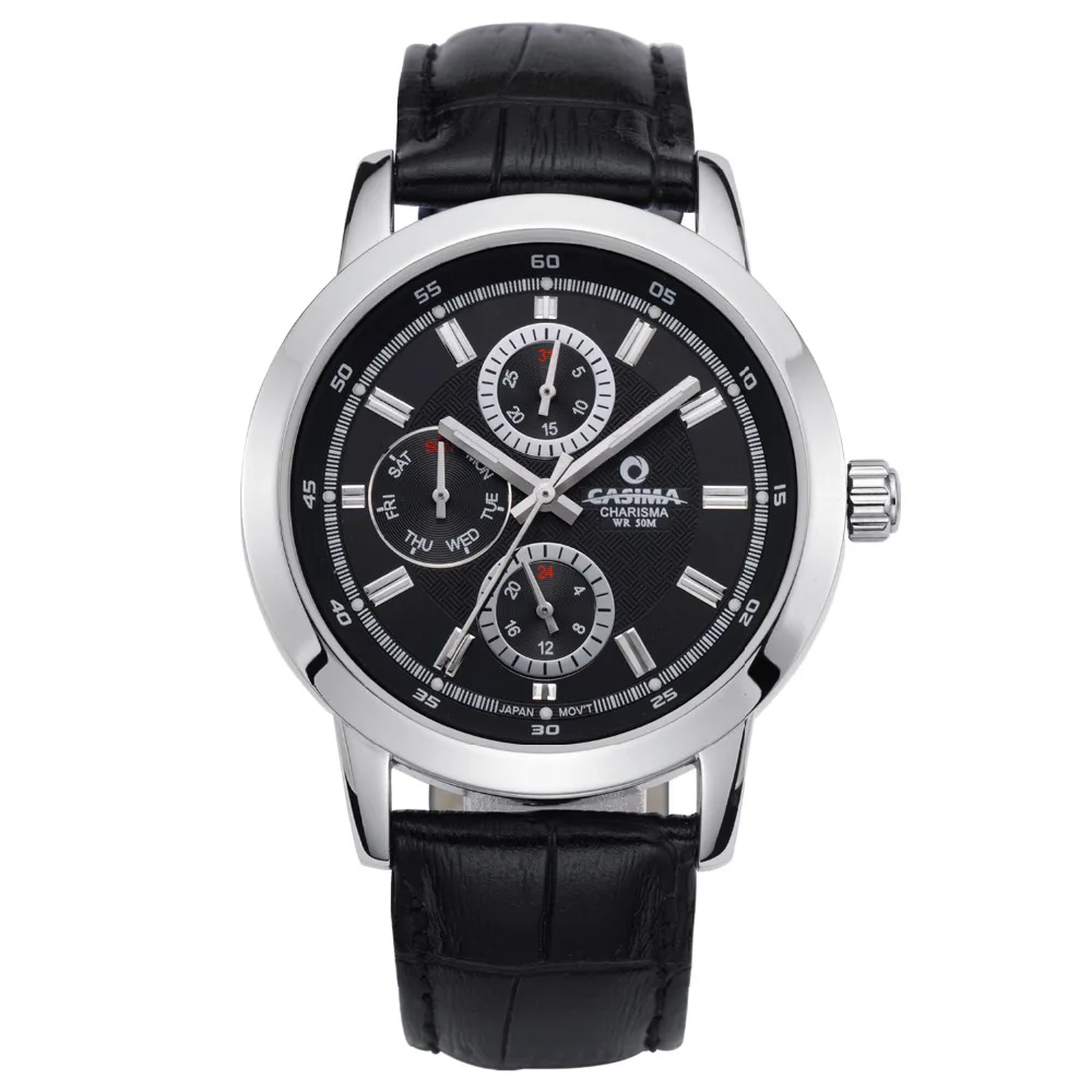 

Luxury brand watches men business dress leisure 207 Top fashion quartz leather black wrist watch mens waterproof CASIMA #5105