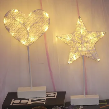 

Heart Shape Led Lamp Stars Desk Lamp Rattan Night Light Party Wedding Home Decoration Fairy Lights Iron Lamparas 40JY30