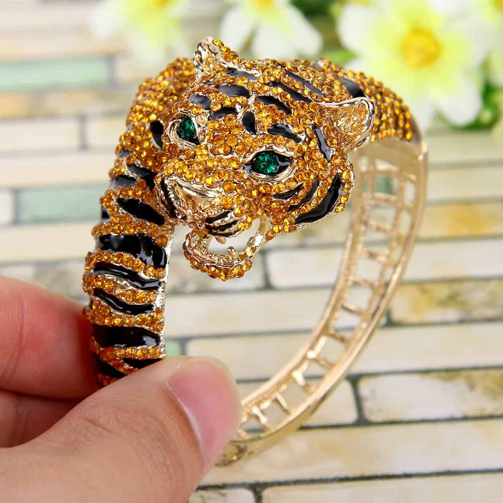 Bella Fashion Brown Enamel Tiger Rhinestone Bangle Austrian Crystal Animal Bangle Bracelet Cuff For Women Party Jewelry Gift Bella Fashion Brown Enamel Tiger Rhinestone Bangle Austrian Crystal Animal Bangle Bracelet Cuff For Women Party Jewelry Gift