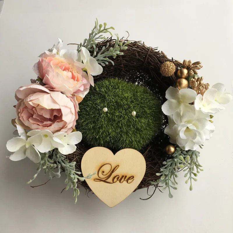 

1pcs lot personalized Rustic Nest ring pillow Engagement party ring bearer wedding marriage photo props decorations