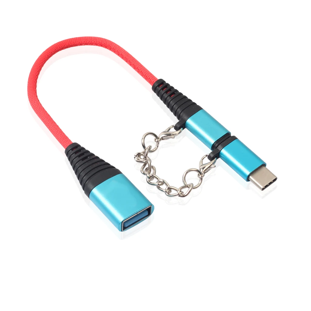 2 в 1 type-C мужской+ Micro USB Мужской к USB 2,0 Женский OTG Кабель-адаптер Micro Dualinterface OTG кабель для Android samsung Xiaomi - Цвет: Синий