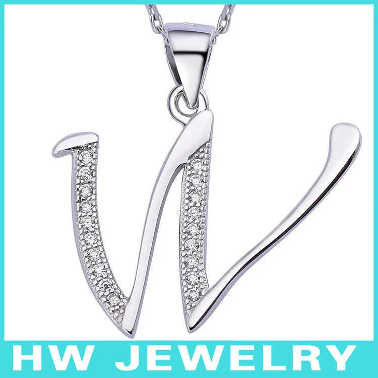 

BLAL023 925 Sterling Silver with CZ Alphabet Initial Letter W Pendants with chains necklace Jewelry, free shipping