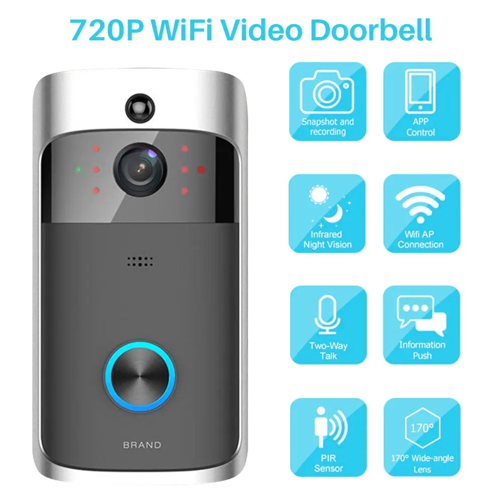 

Smart Video Doorbell Camera 720P Video Intercom Door Bell Infrared Night Vision Remote Control Record Home Security Monitoring