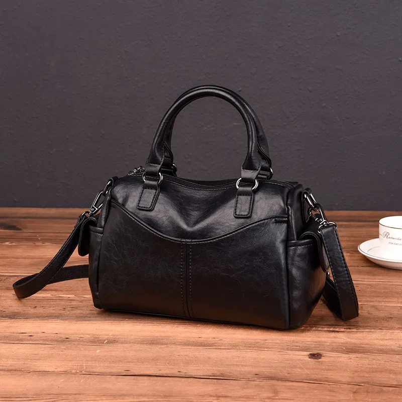 Роскошные женские сумки, дизайнерская винтажная Бостонская ручная сумка, маленькая сумка, основная мягкая кожаная сумка на плечо, женские сумки-тоут, новинка