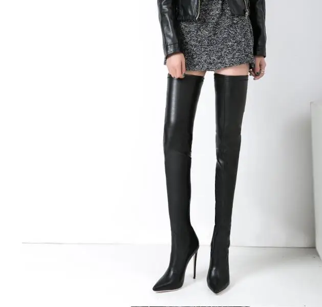 Женские кожаные чулки Сапоги выше колен с высоким каблуком|boots leather stockings|boots high