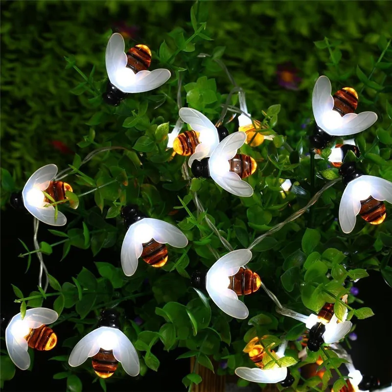 Günstige 5M Solar Lichter String 20Leds Honig Biene Form Solar Lichterkette Für Outdoor Garten Zaun Dekoration Baum pflanzen Lichter