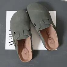 Обувь из натуральной телячьей кожи; тапочки с плоской подошвой; повседневная обувь для мужчин большой размер Высококачественная брендовая одежда в английском стиле; Стиль Новая мода мужские сандалии слипоны