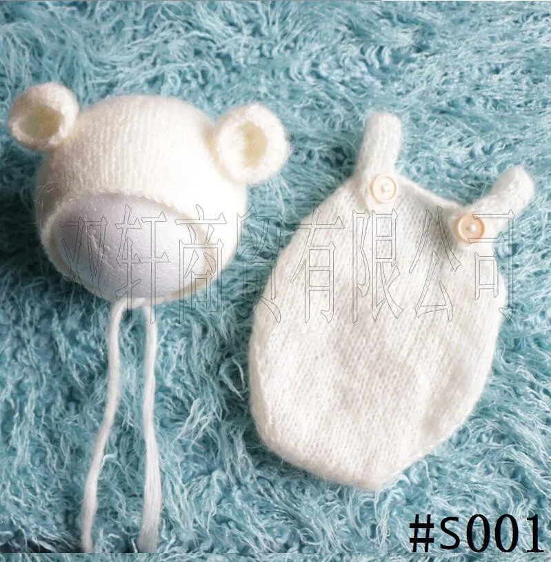 handmade mohair teddy bear hat+ shorts Newborn photography props - Color: S001