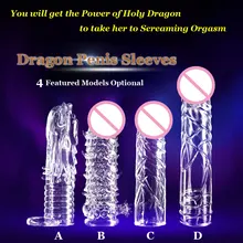 Newest Reusable condom penis sleeves Dragon Cock Ring Sleeves Penis Extender Condoms cock sleeve sex toys