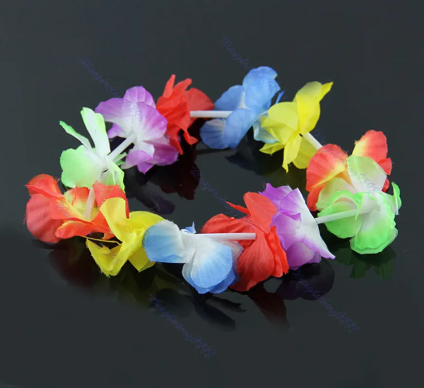 4pcs Hawaiian Flower Necklace Lei Headband Anklet Fancy Dress Garland