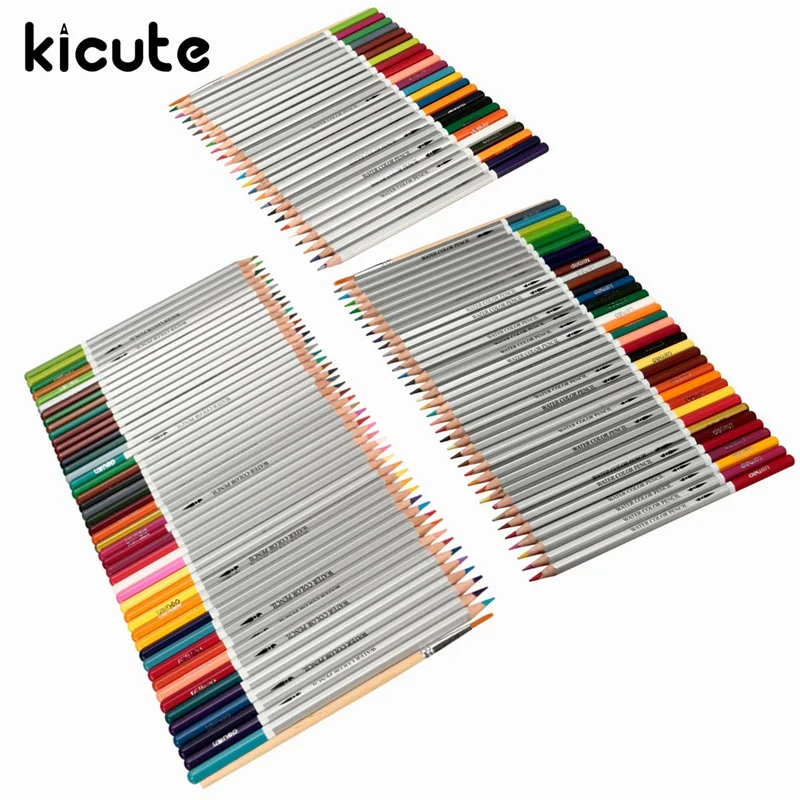 

Kicute Excellent 24/36/48 Water Soluble Water Color Pencils Standard Pencil Wooden Pencil And Brush Set Artists Supply