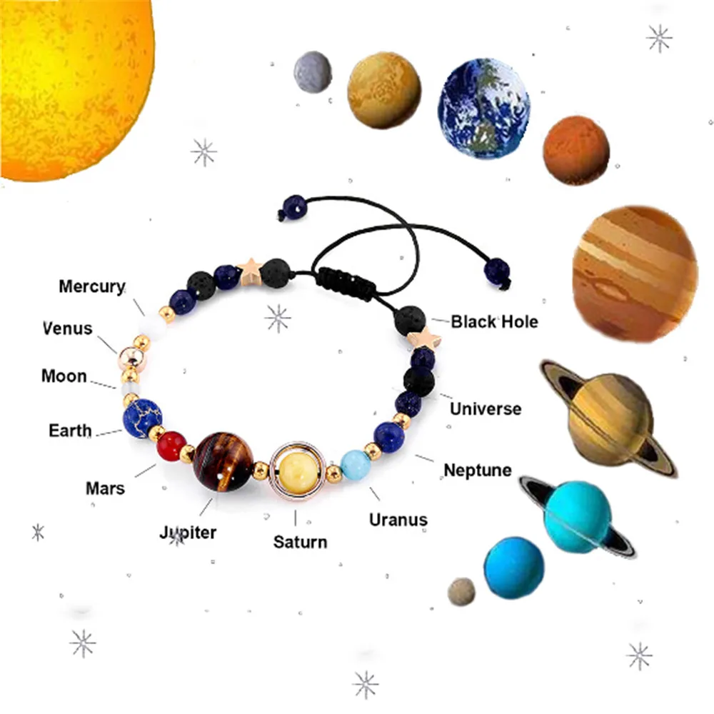 

Universe Galaxy Eight Planets Bracelet Guardian Star Natural Solar System Energy Stone Beads Bracelet 7 Chakra for Men or Women