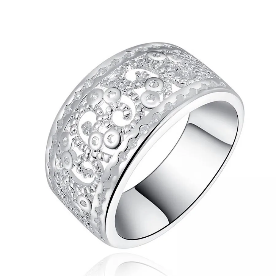 

2018 New Arrival Flower Hollowing Craft Silver Color Ring Women Men Fashion Jewelry Size 6 7 8 9 Wholesale Price