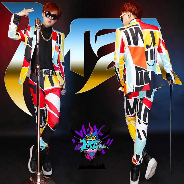 

S-5XL NEW 2019 Men singer DJ GD Europe US show irregular mosaic color suit Costume costumes clothing formal dress Men's jackets