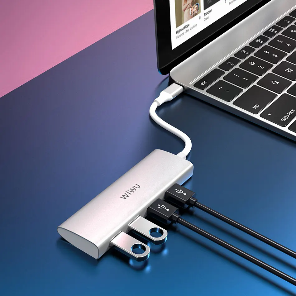 WIWU usb-хаб 4 Порты адаптер multi USB для MacBook Pro Air Mouse USB разветвитель Тип C концентратор для samsung быстрой зарядки ноутбука usb-хаб 3,0