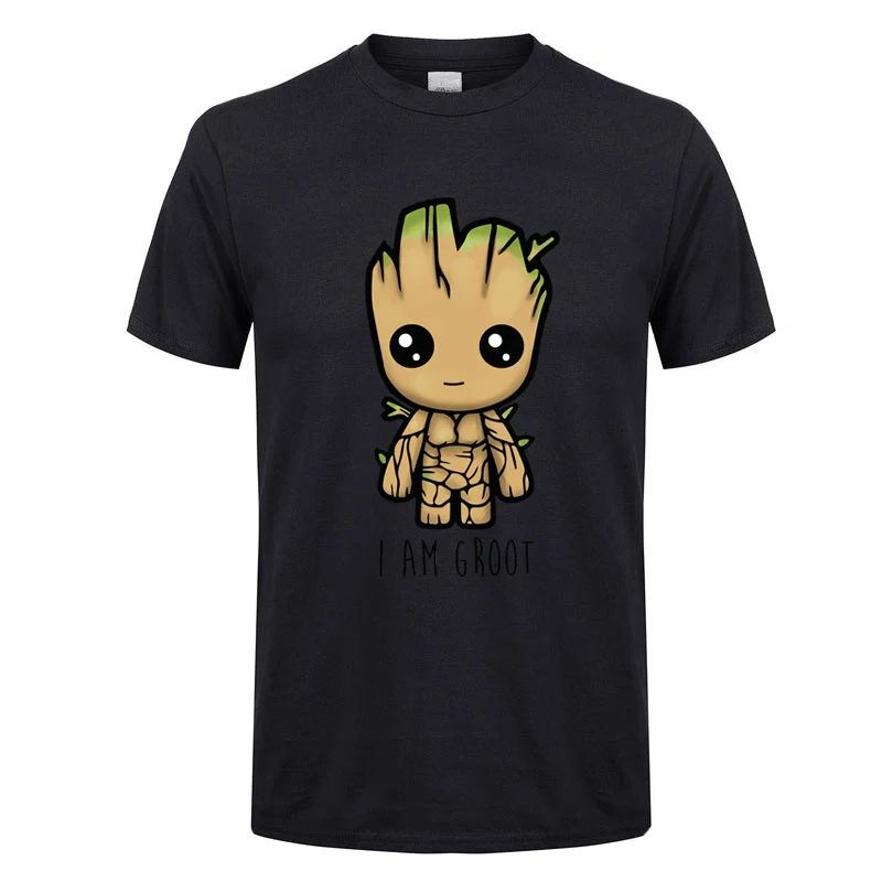 Футболка Groot Мужская, Мстители, союз, модная летняя повседневная футболка для мальчиков и девочек г., брендовая футболка с короткими рукавами футболки в стиле хип-хоп с принтом - Цвет: Black 1