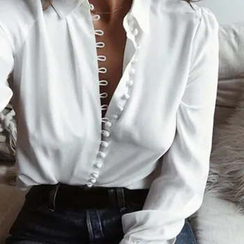 Stylish Blouse Tops Womens Female Elegant Long Sleeve Black White Blouse Shirt Casual Streetwear Cotton Button Blouse