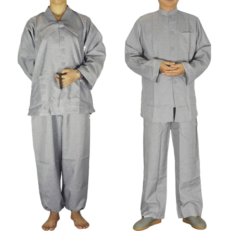 

male and female Shaolin Temple costume Zen Buddhist Robe lay Buddhist Meditation Gown Uniform Monk clothes Suit