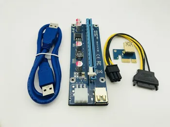 

50PCS 009S Risers PCIe PCI-E PCI Express Riser Card 1X to16x USB 3.0 Data Cable 6 Pin SATA Power Supply for BTC Miner with 3 LED