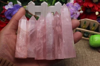 

6PCS New Pretty Pink Rose Quartz Crystal Terminated Wand Healing A2