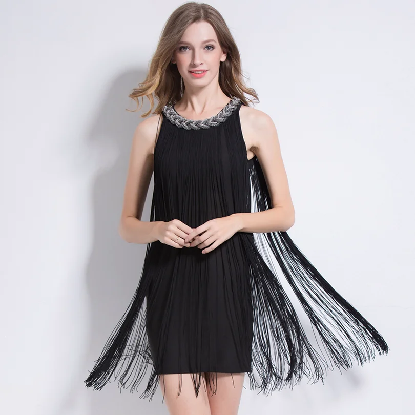 

Great Gatsby Ombre Metal Chain Halter Black 1920s Fringe Flapper Charleston Dress Robe Sexy Party Bodycon Club Dress Vestido