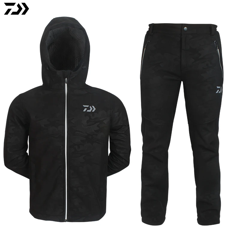

DAIWA DAWA Camouflage Black Men Winter Waterproof Waterproof Fishing SoftShell Outdoor Jacket Pant Set Sport Fishing Trousers