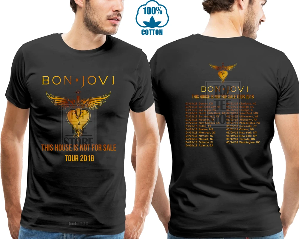 

Bon Jovi Tour 2018 Tshirt With Tour Date Black Color Hot Design Size S 4Xl