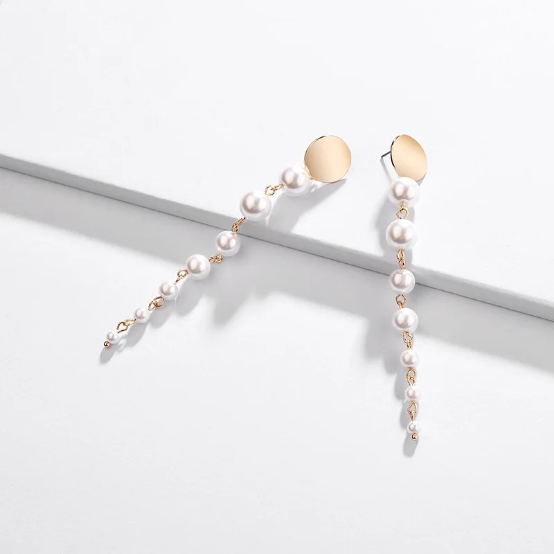 

HUIDANG Fashion Jewelry Simulated Pearl Long Drop Earrings for Women Trendy Dangle Earring