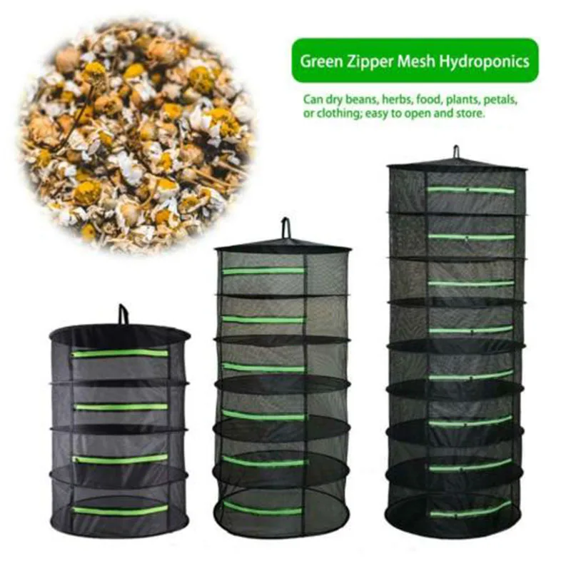 Günstige 4 6 8 schichten Trocknen Net Tasche Mesh Anlage FlowerStorage Körbe Gürtel Zipper Falten Hängenden Korb Tablett Rack für Kräuter Knospen Pflanzen